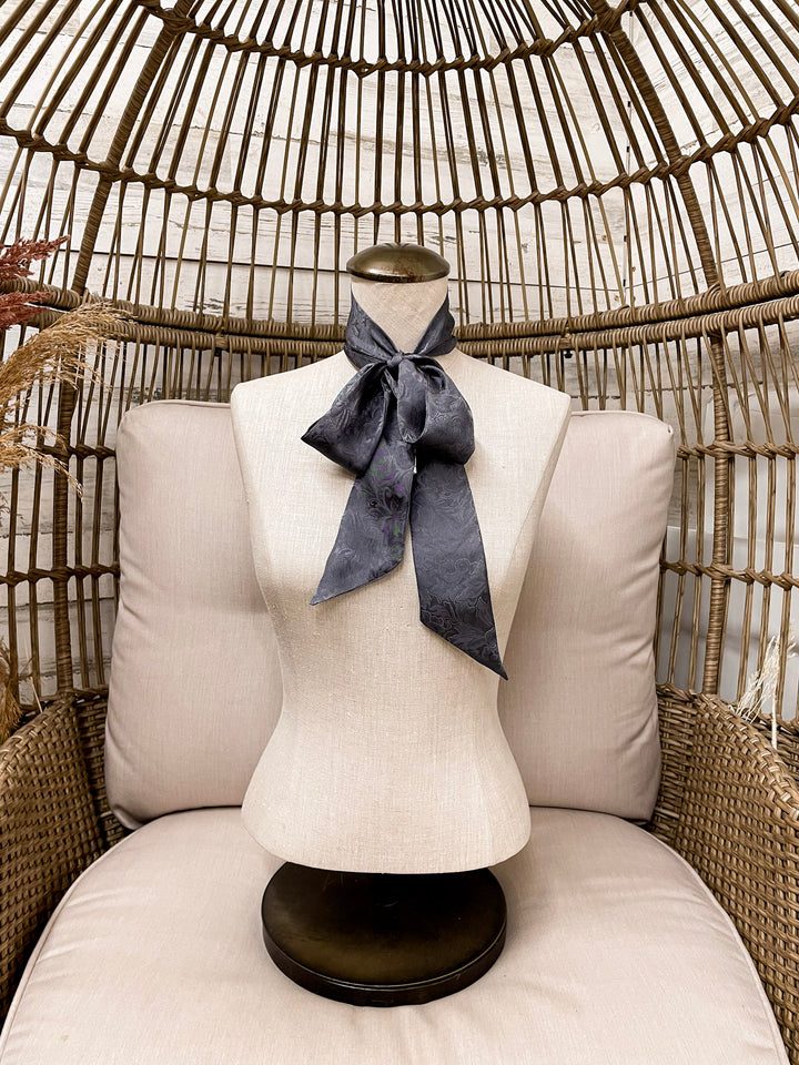 Wyoming Traders | Jacquard Print Silk Twilly Scarf in Charcoal Grey