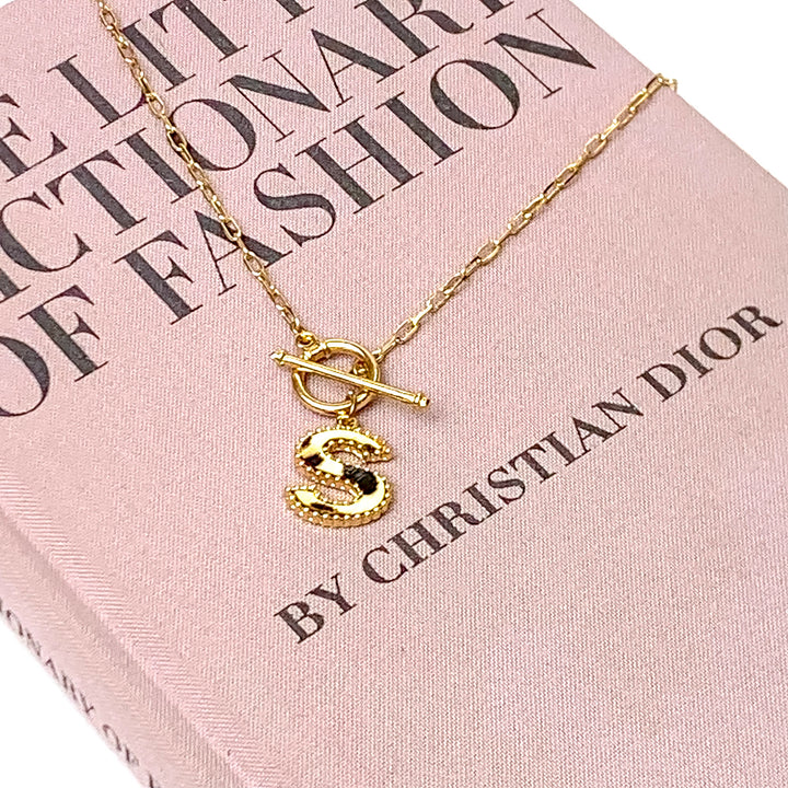 Hair on Hide Gold Tone Front Toggle Initial Necklace - Giddy Up Glamour Boutique
