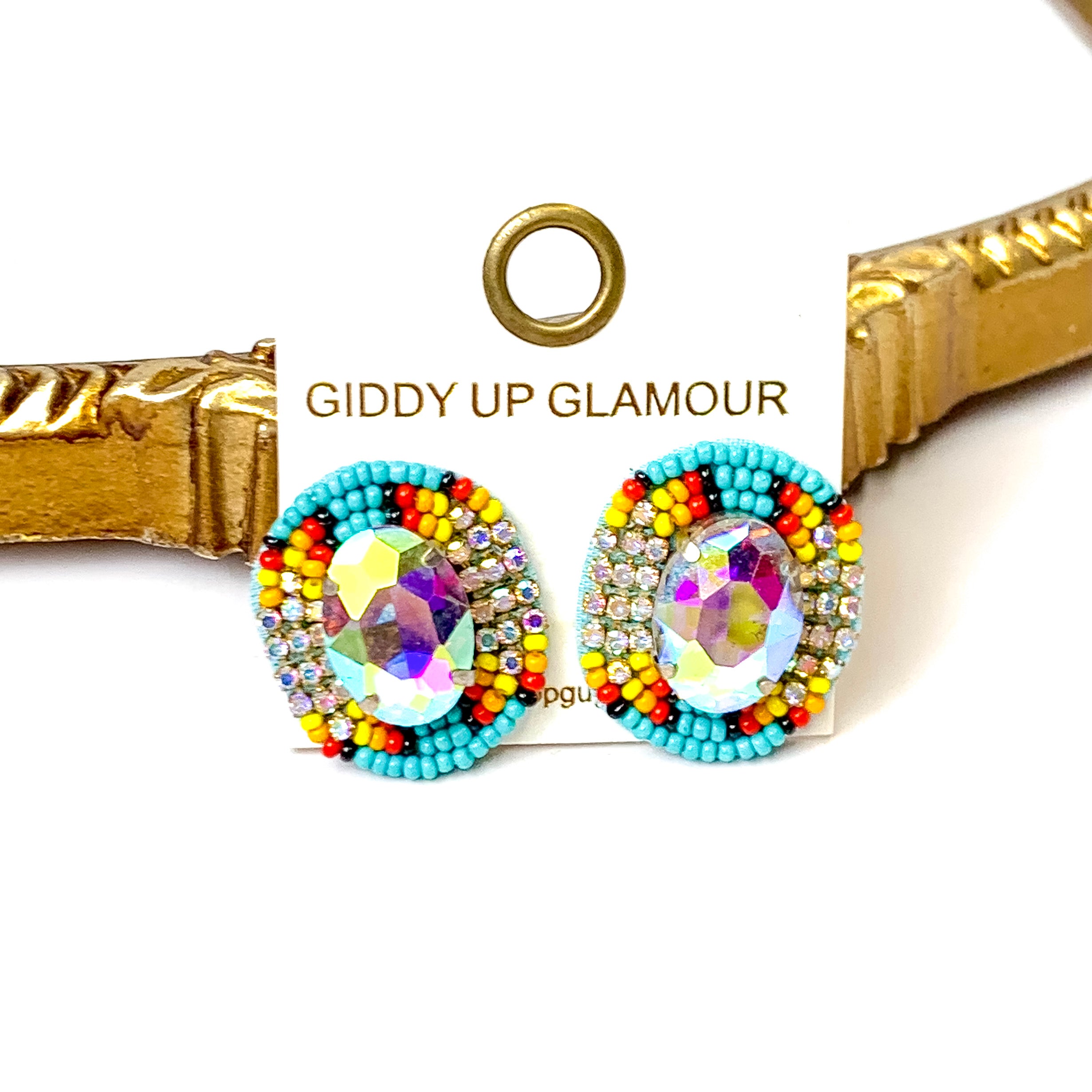 Sunset Serenade Oval Studs in Turquoise Blue - Giddy Up Glamour Boutique
