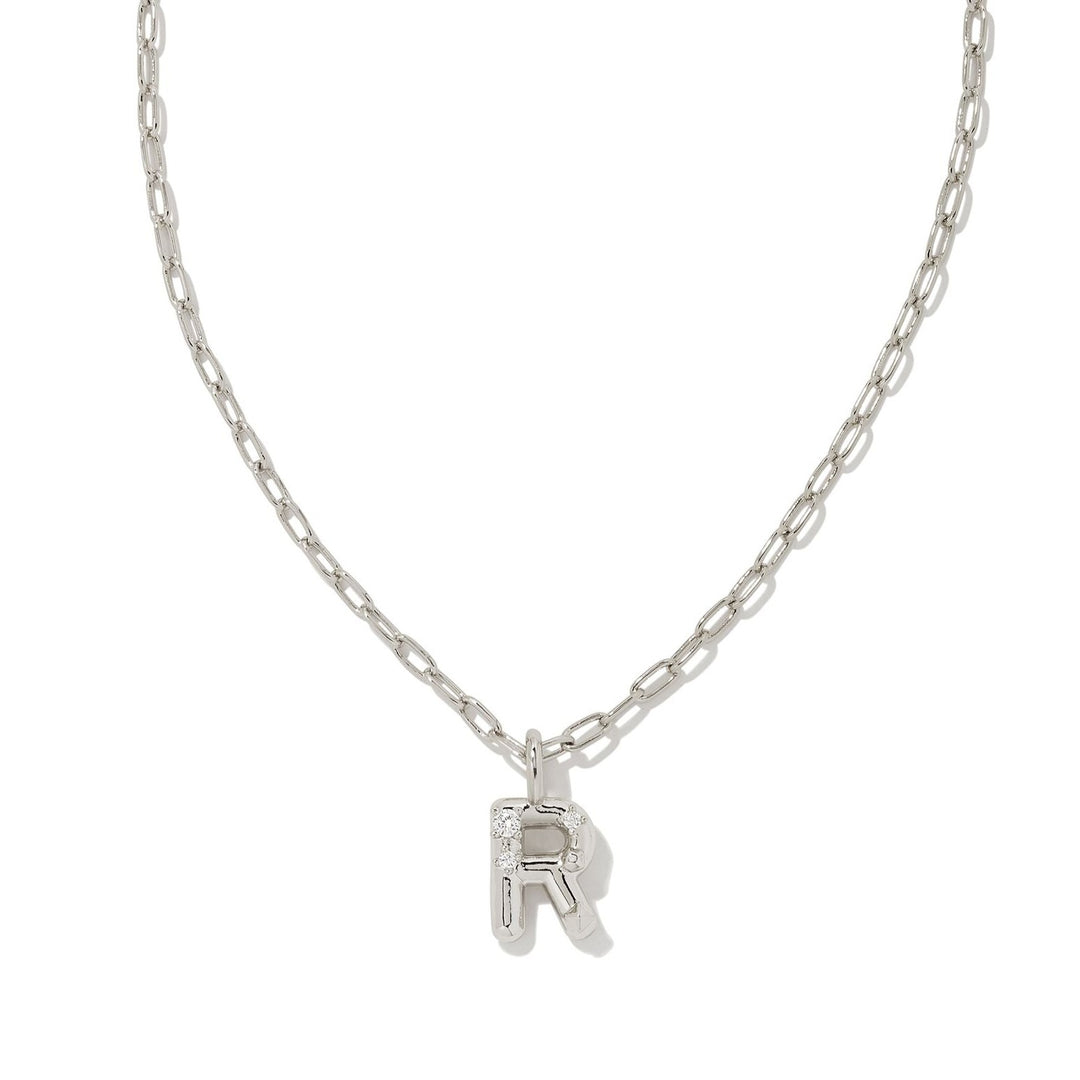 Kendra Scott | Crystal Letter Silver Short Pendant Necklace in White Crystal - Giddy Up Glamour Boutique