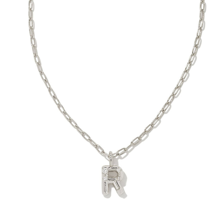 Kendra Scott | Crystal Letter Silver Short Pendant Necklace in White Crystal - Giddy Up Glamour Boutique