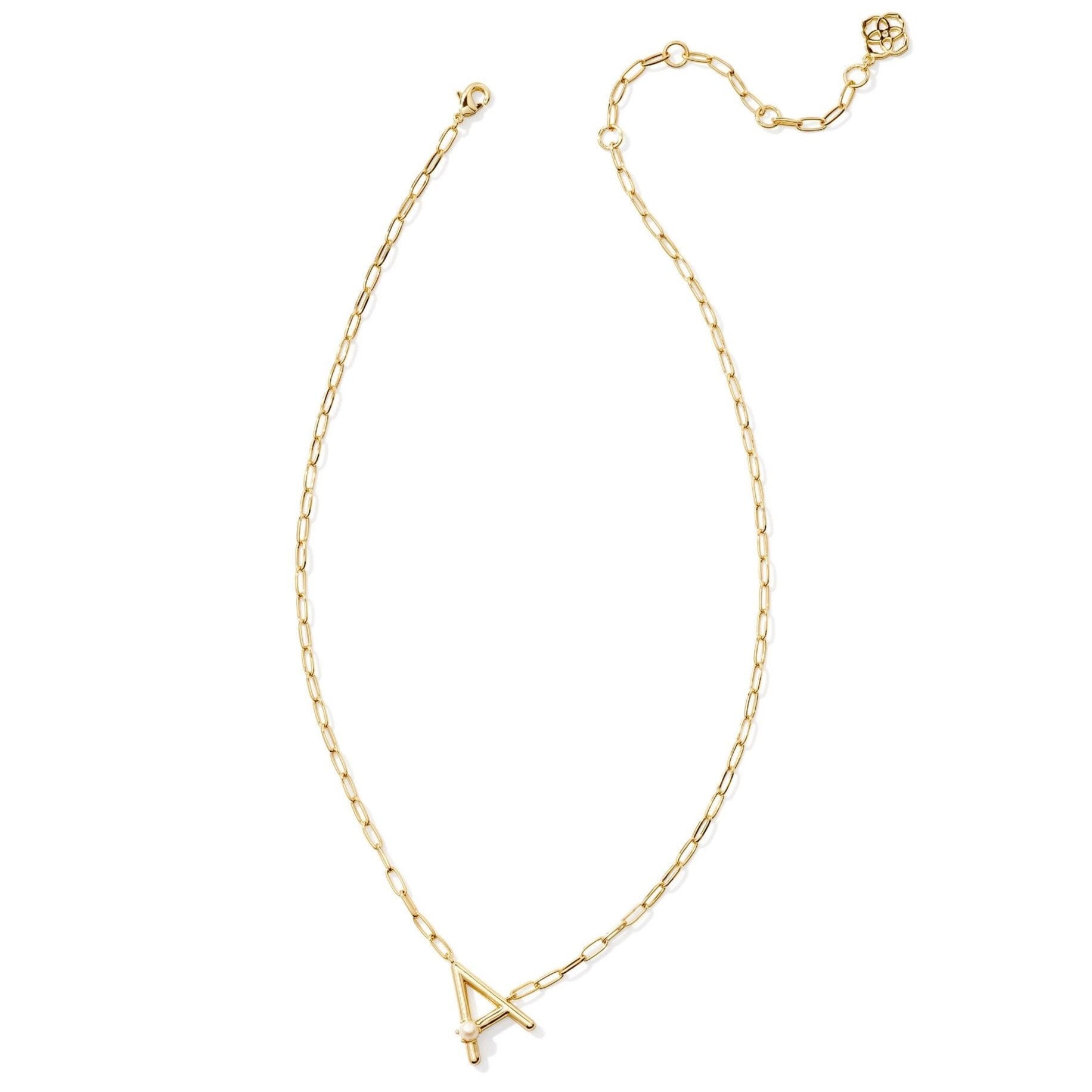 Kendra Scott | Pearl Gold Initial Letter Short Pendant Necklace in White Pearl