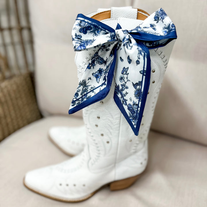 Blueberry Hill Toile Twilly Scarf in Blue and White