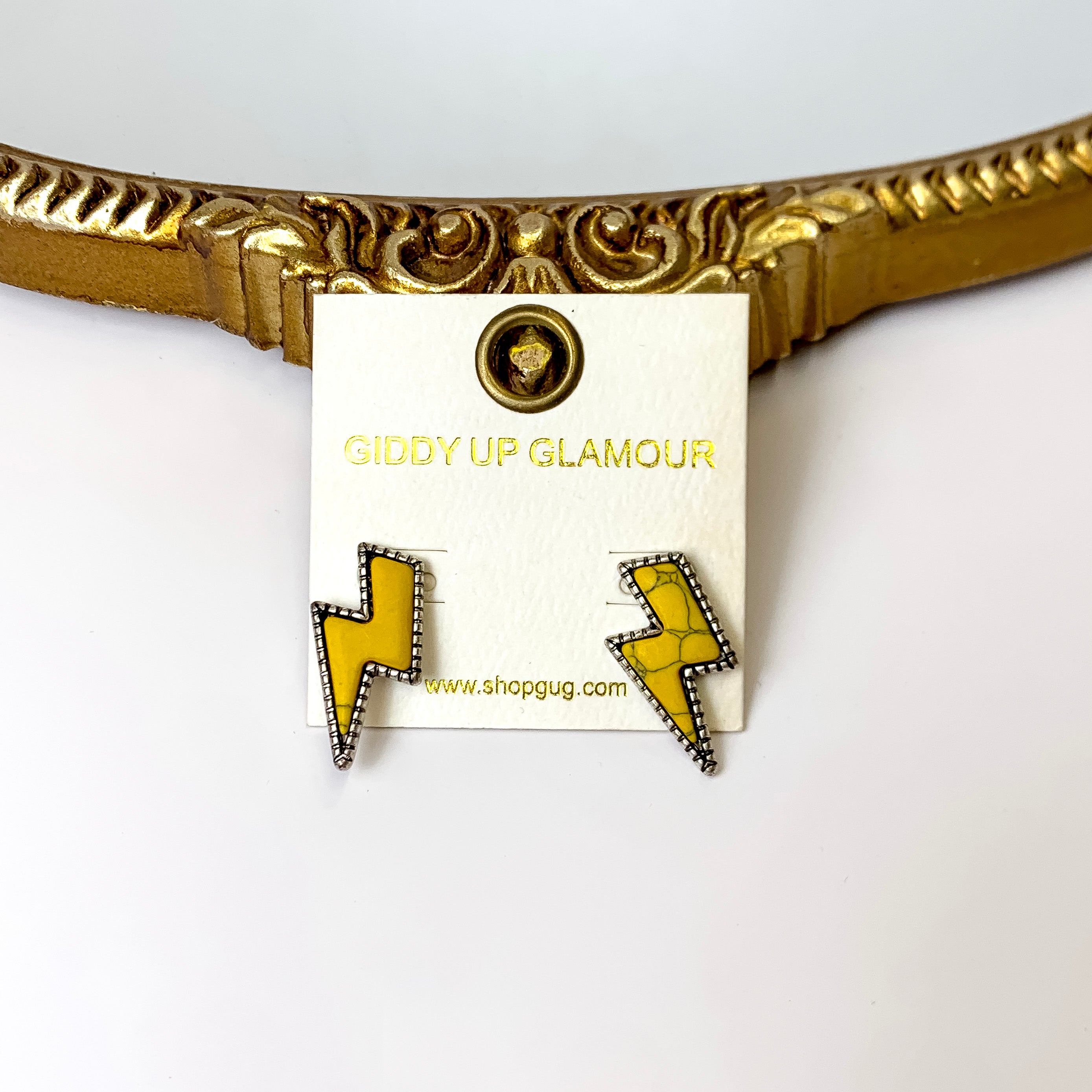 Lightning Bolt Stone Stud Earrings in Yellow - Giddy Up Glamour Boutique