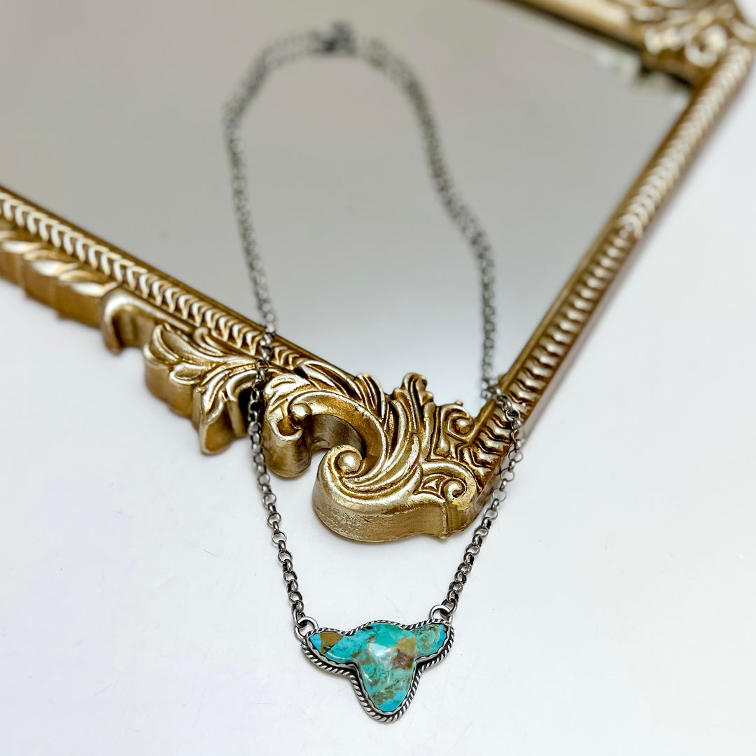 P Yazzie | Handmade Navajo Sterling Silver Cow Head Necklace with Turquoise Stone