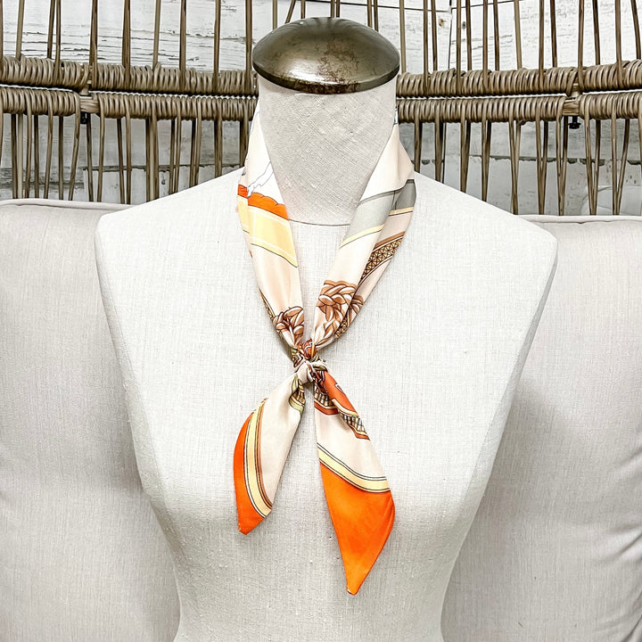 Golden Reigns Equestrian Twilly Scarf in Ivory and Orange
