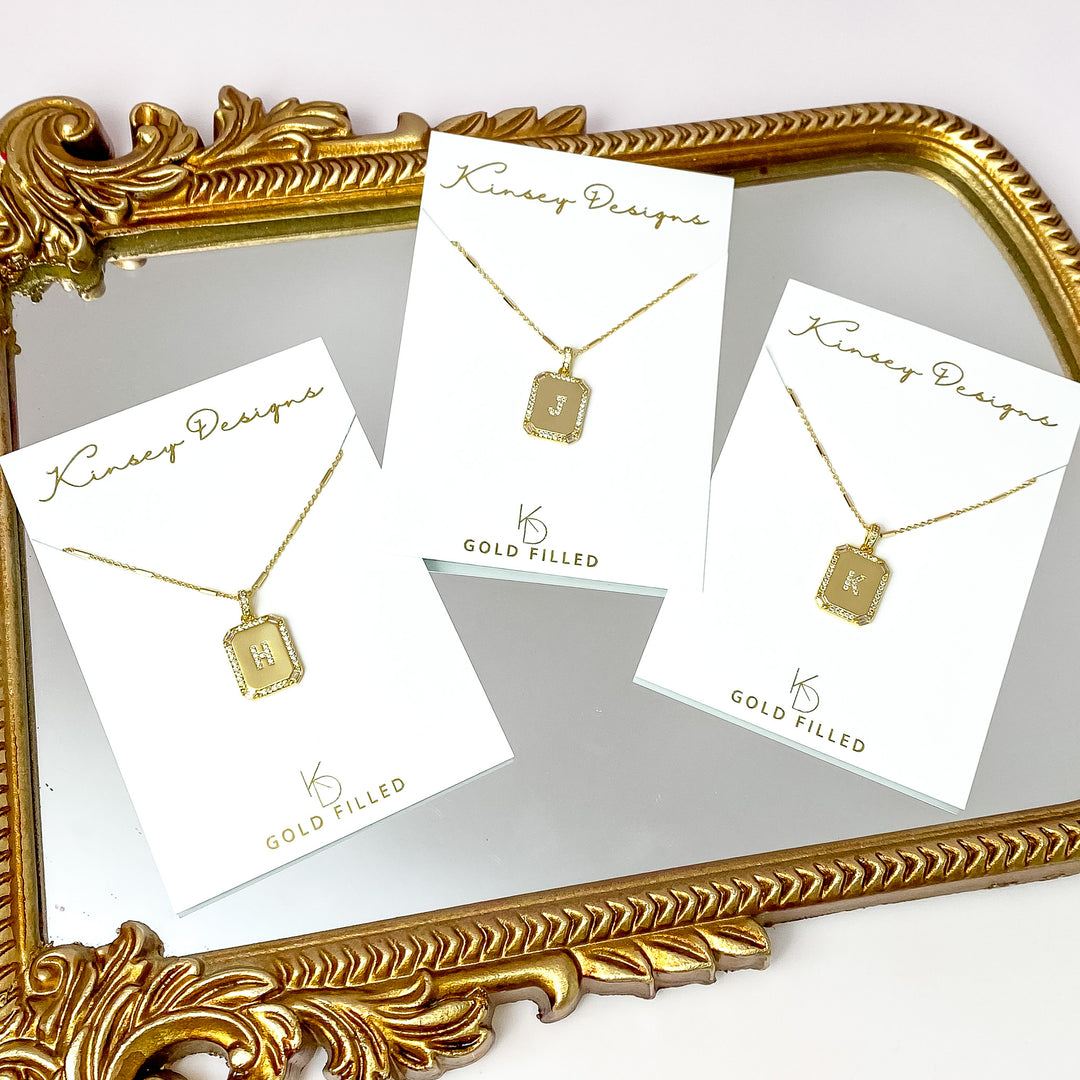 Kinsey Designs | Initial Tile Chain Necklace with CZ Crystals - Giddy Up Glamour Boutique