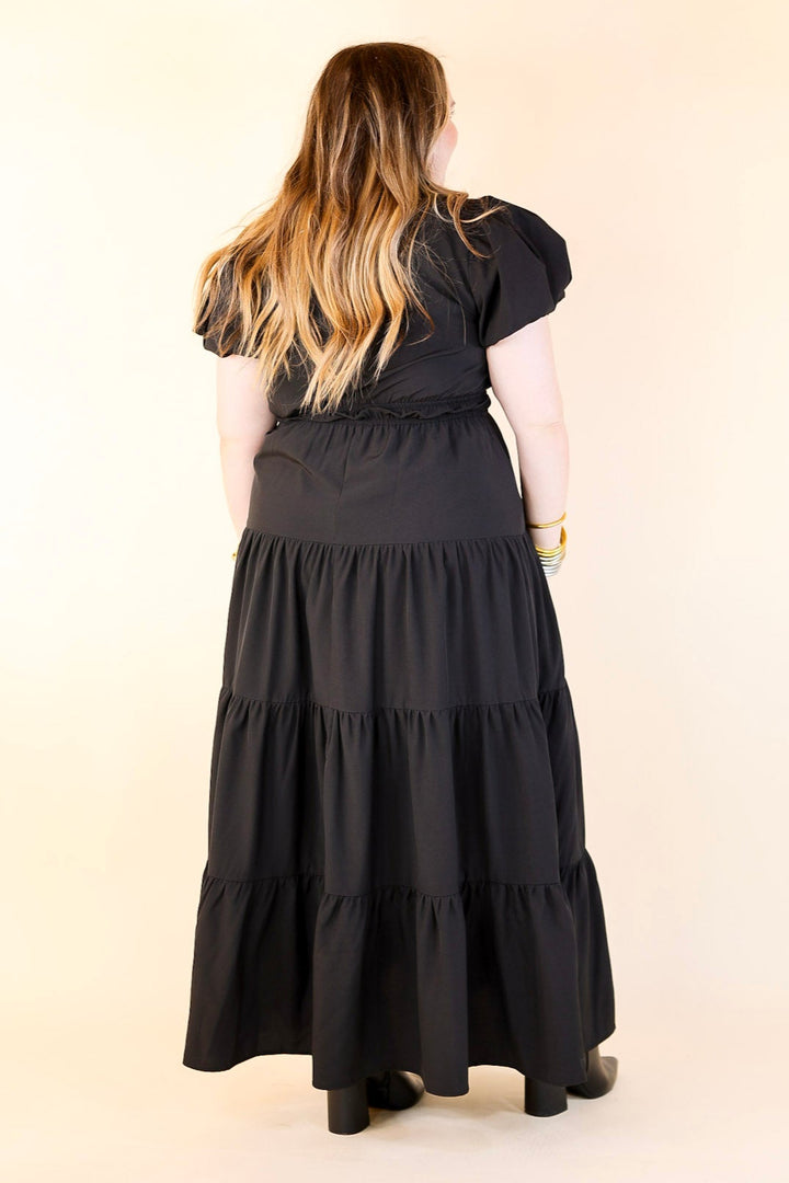 Table for Two Tiered Maxi Dress with Puff Sleeves in Black