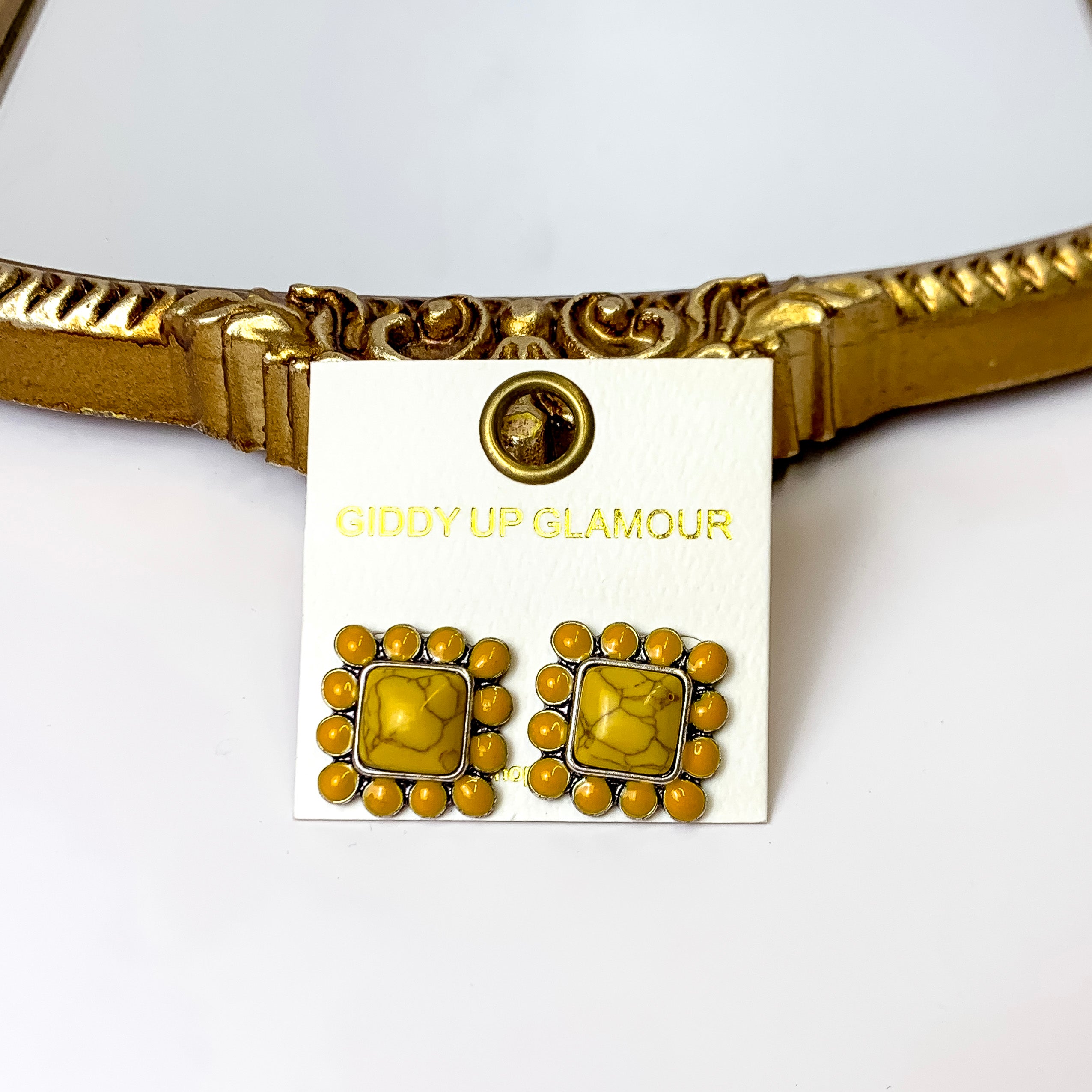 Gleaming Soul Square Cluster Post Earrings in Yellow - Giddy Up Glamour Boutique