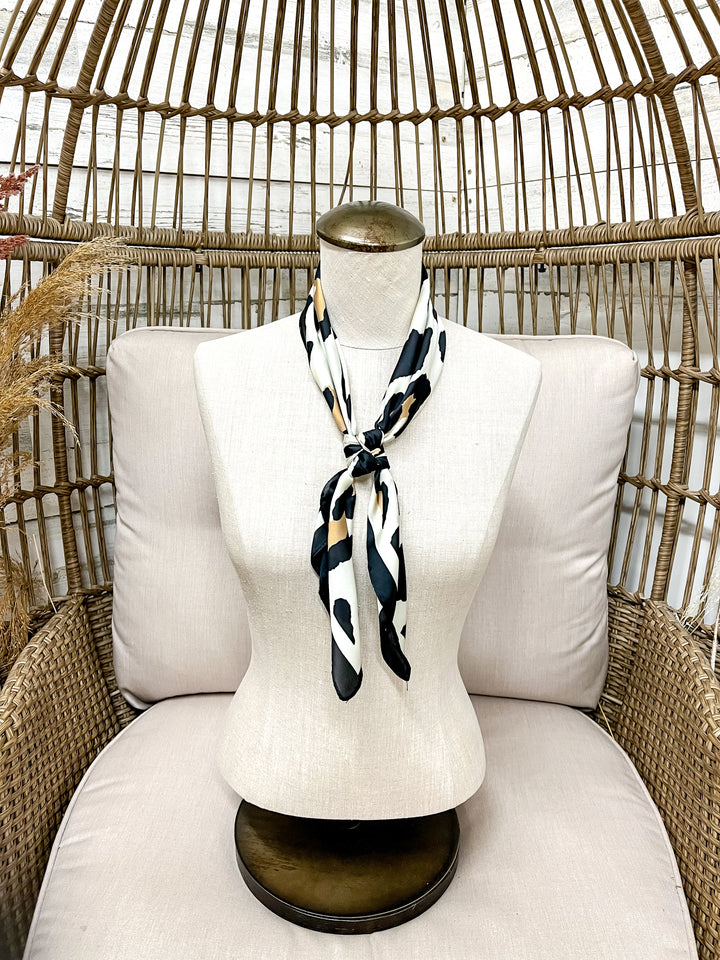 Wild Chic Black and Ivory Large Leopard Print Silk Feel Square Scarf in Leopard