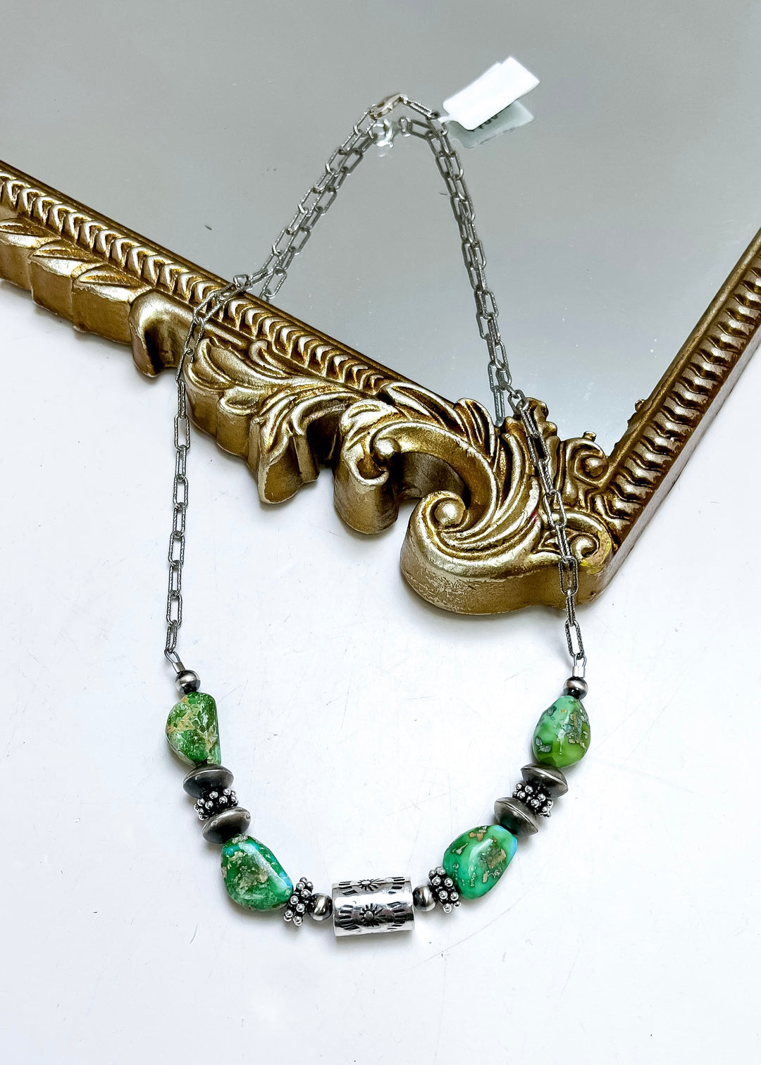 Navajo | Sonoran Gold Turquoise &amp; Sterling Silver Barrel Bead Necklace