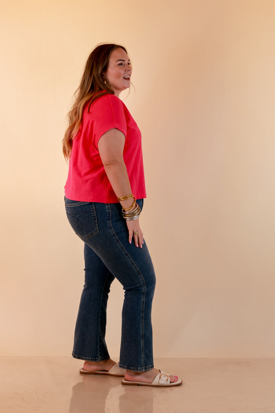 Laidback Luxe Rolled Drop Sleeve Relaxed Fit Basic Short Sleeve Top in Turquoise Blue