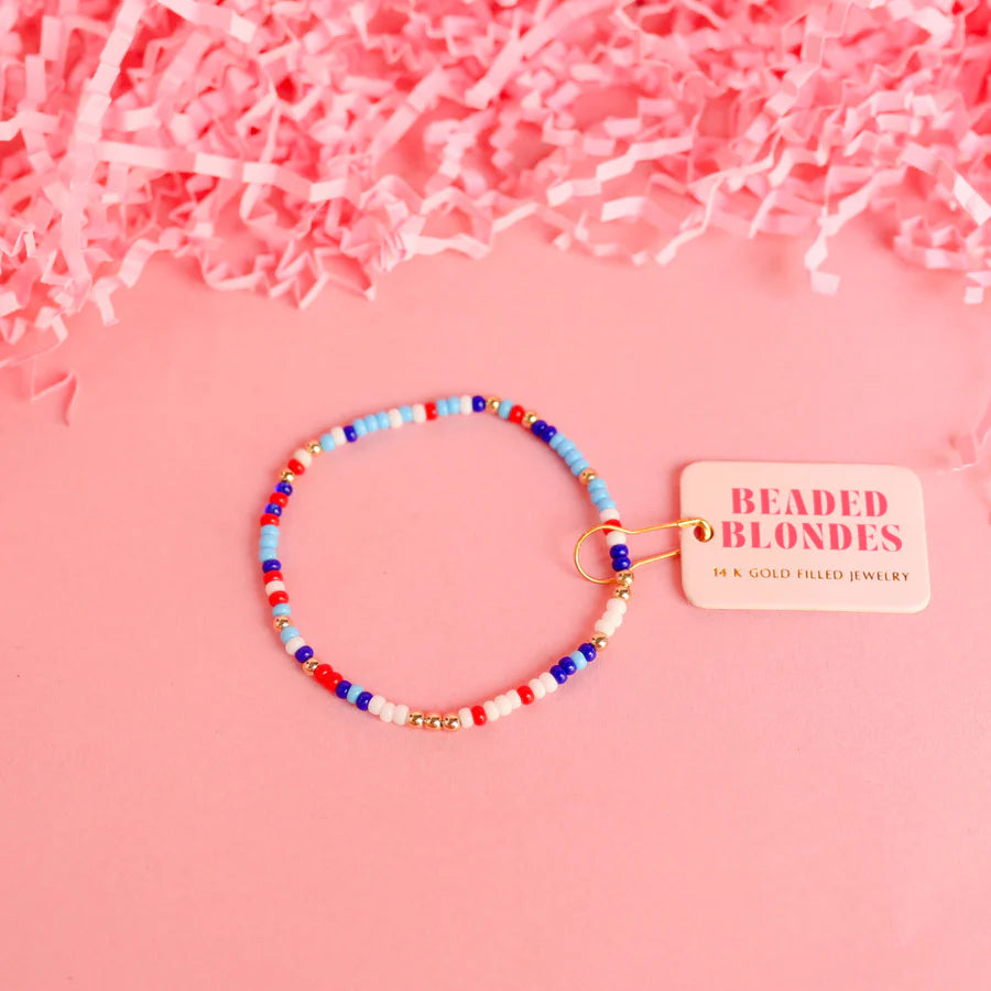 Beaded Blondes | Red, White & Blues Sprinkle Stretchy Bracelet - Giddy Up Glamour Boutique