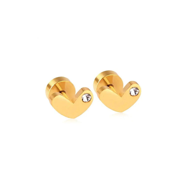 Linny Co | Eloise Gold Tone Heart Flatback Stud Earrings with CZ Accents