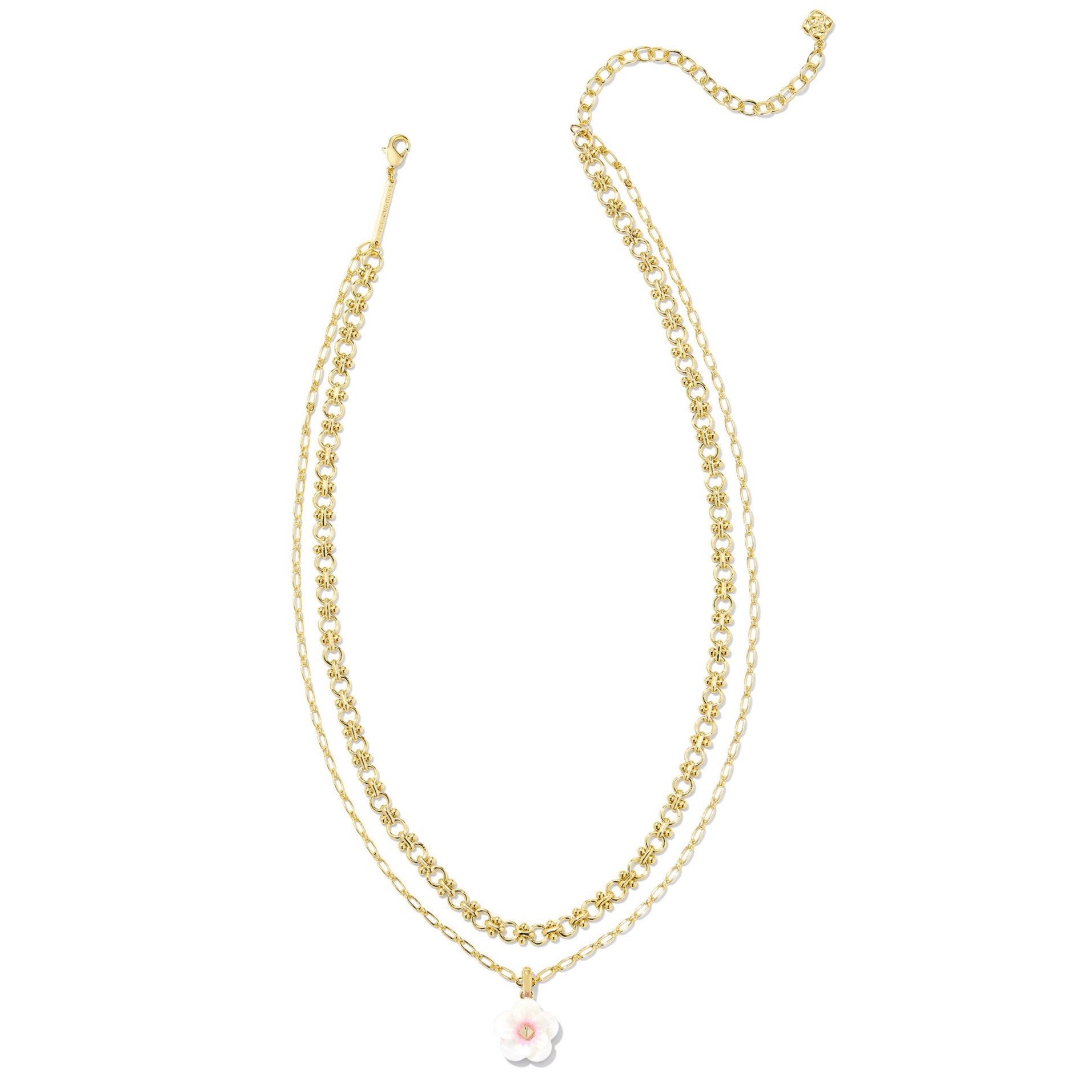 Kendra Scott | Deliah Gold Multi Strand Necklace in Iridescent Pink and White Mix - Giddy Up Glamour Boutique