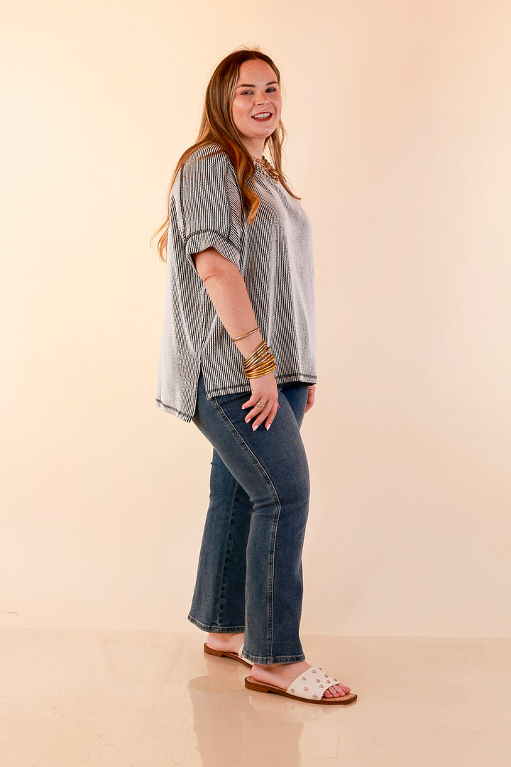 Daily Perfection Scoop Neck Short Sleeve Ribbed Top in Black and White Mix