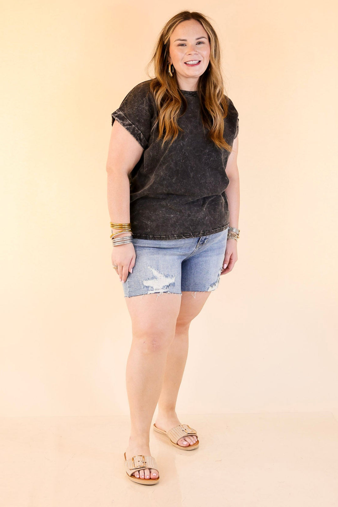 Judy Blue | Rough Around the Edges Denim Shorts in Stone Wash