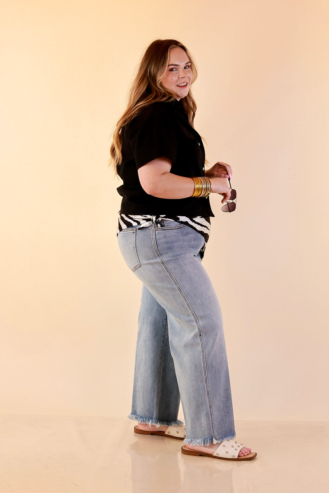 Casual Composure Button Front Short Sleeve Linen Top in Black