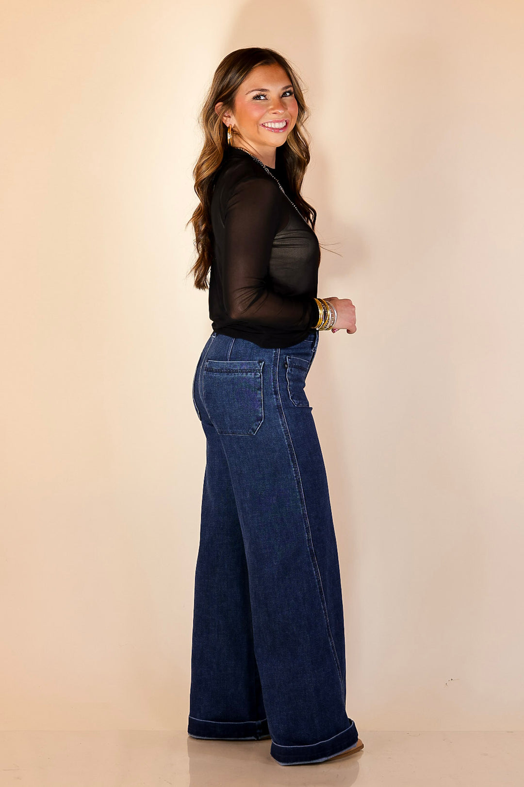 Sheer Confidence Solid Mesh Long Sleeve Top in Black