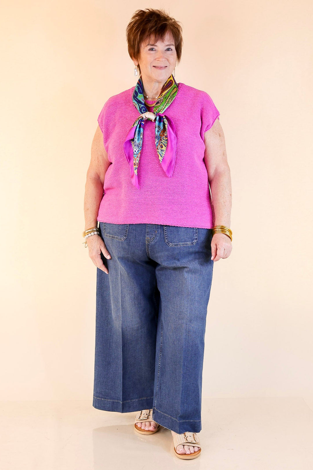 Forever Favorite Oversized Crew Neck Sweater Vest in Bright Mauve