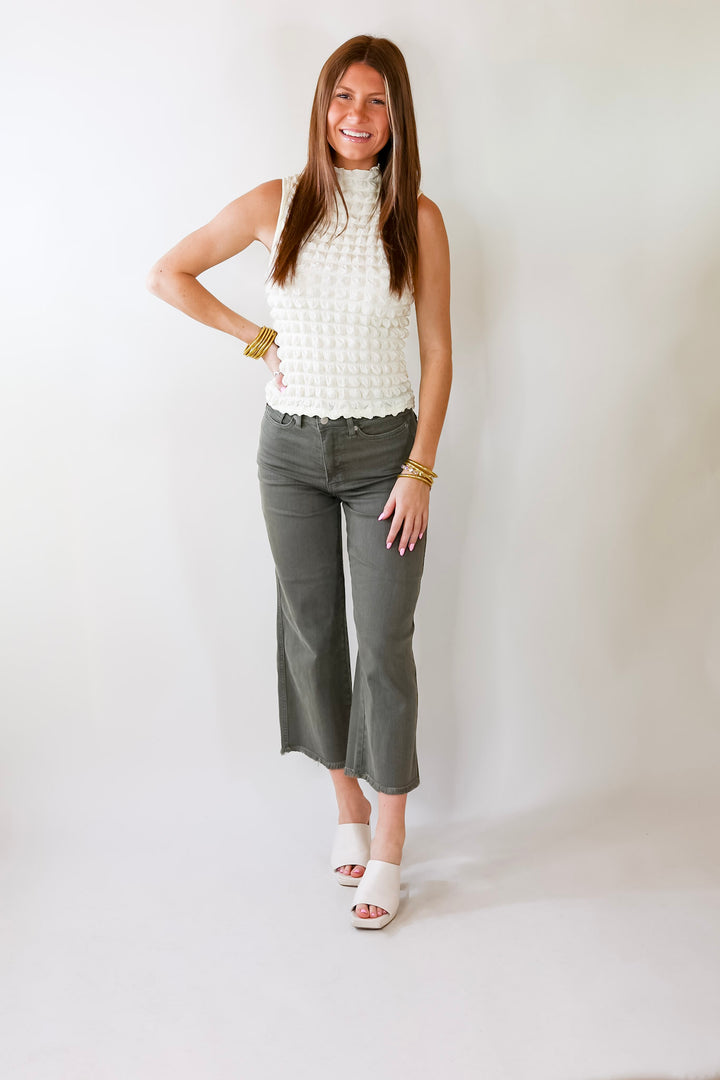 Daring Stares Mock Neck Bubble Tank Top in Ivory - Giddy Up Glamour Boutique