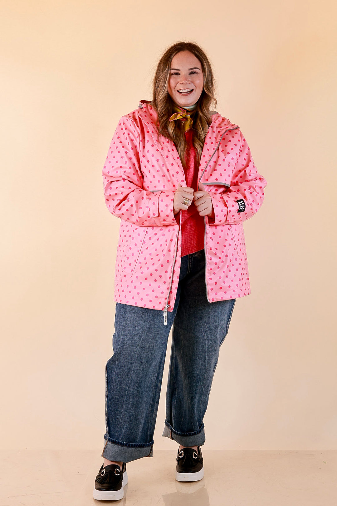 Lulu Mac | Chic Forecast Polka Dot Hooded Rain Jacket in Pink