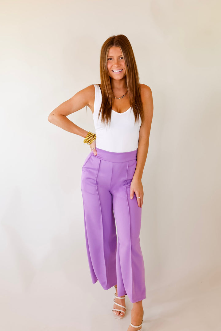 Do A Double Take Front Pleated Pants in Lavender Purple - Giddy Up Glamour Boutique