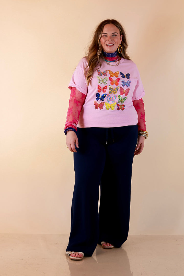 Butterfly Season Multi Print Butterflies Short Sleeve Graphic Tee in Light Pink