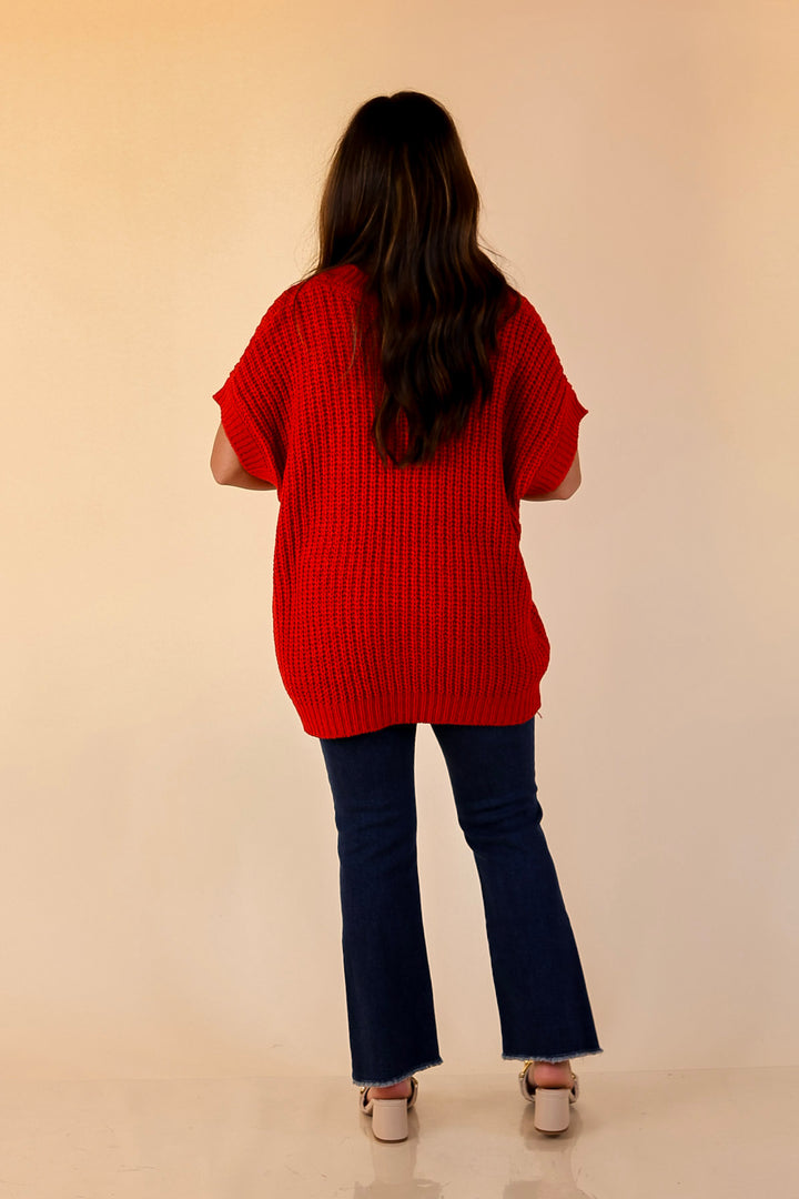 Tried and True Short Sleeve Oversized Knit Sweater in Red
