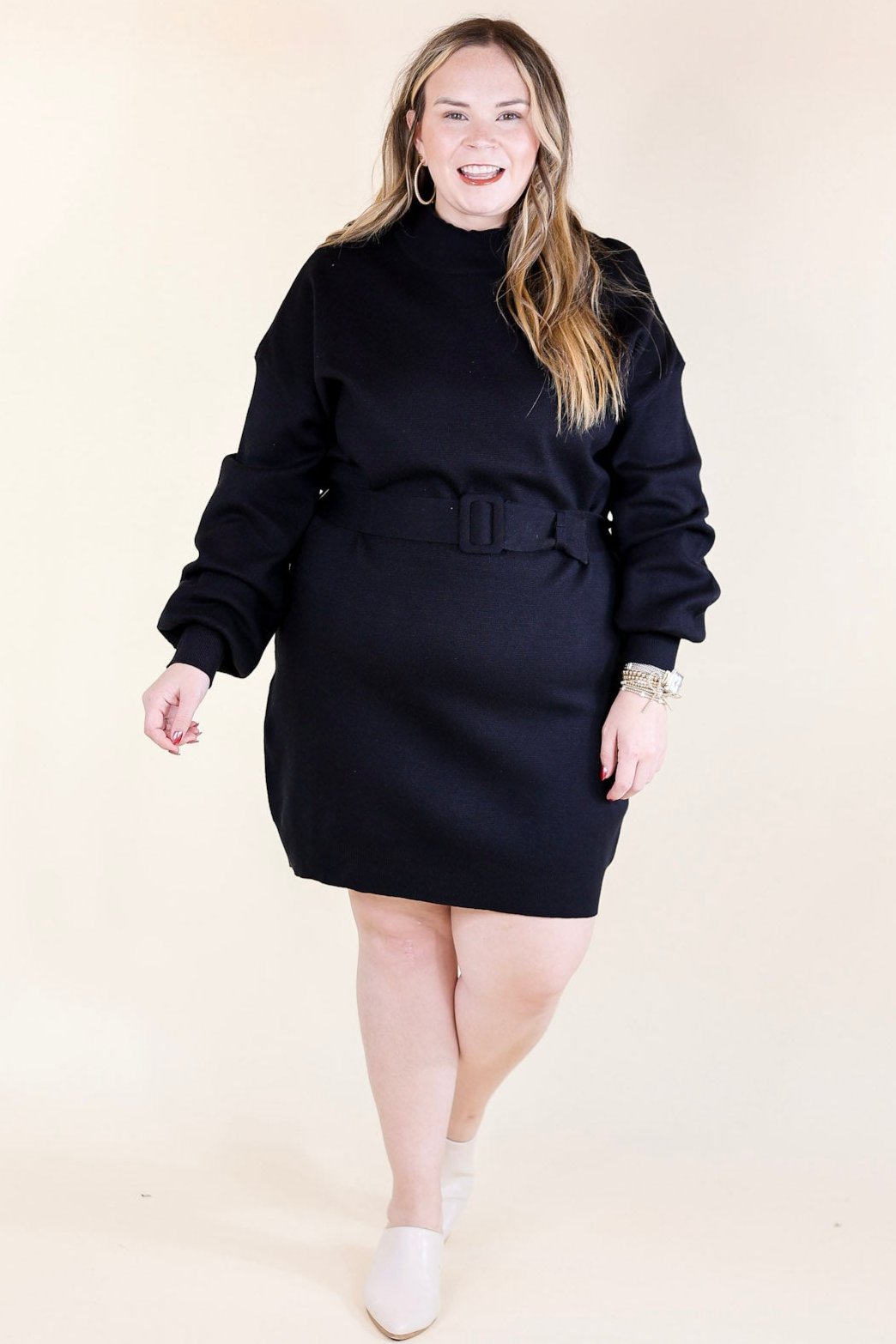 Luxurious Life Sweater Dress with Belt in Black