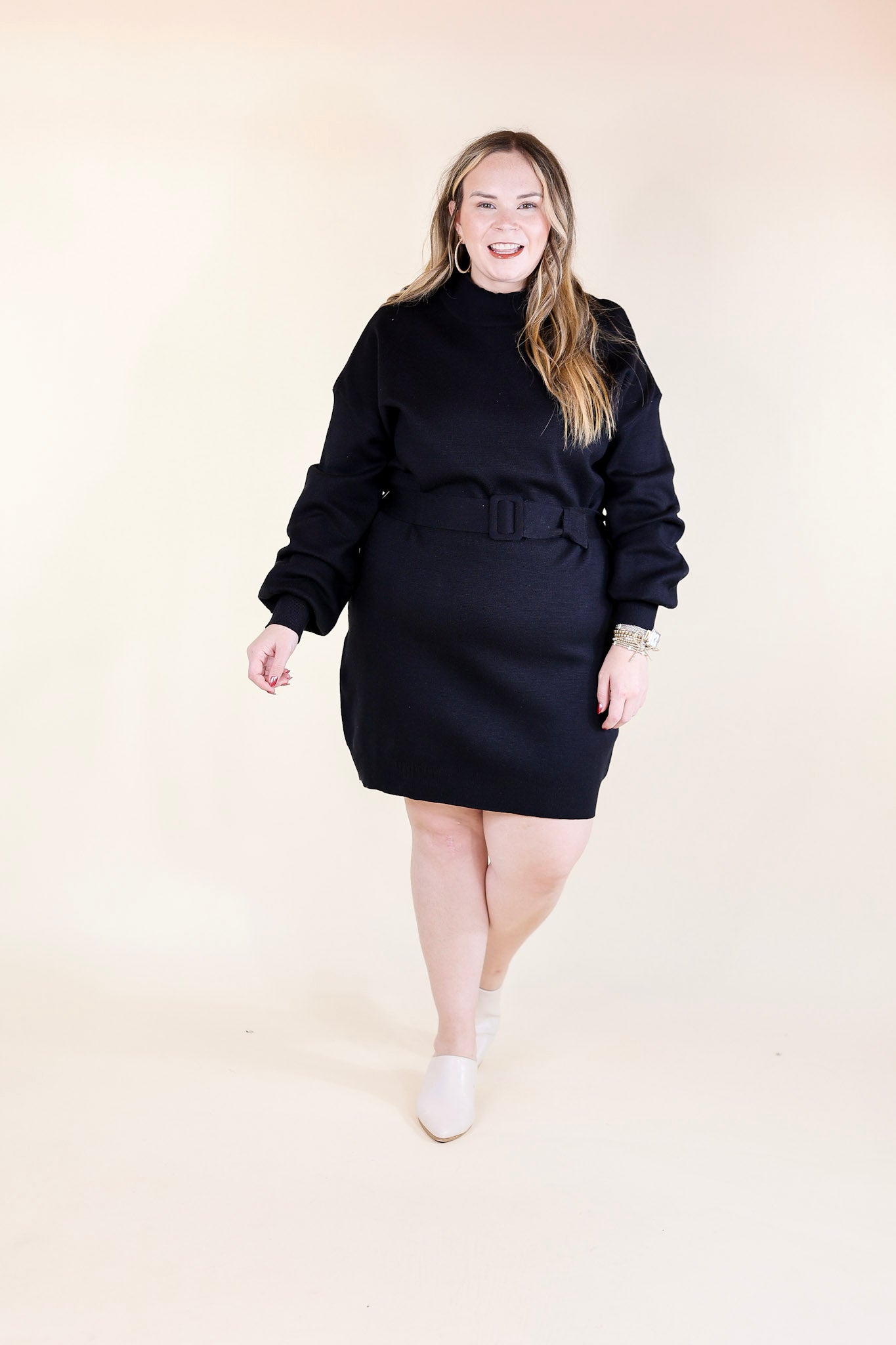 Luxurious Life Sweater Dress with Belt in Black