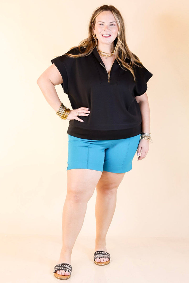 Top Priority Half Zip Collared Scuba Top in Black