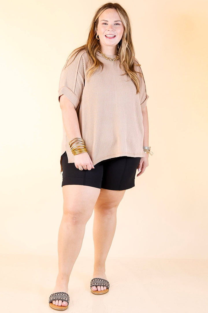 Daily Perfection Scoop Neck Short Sleeve Ribbed Top in Mocha Brown