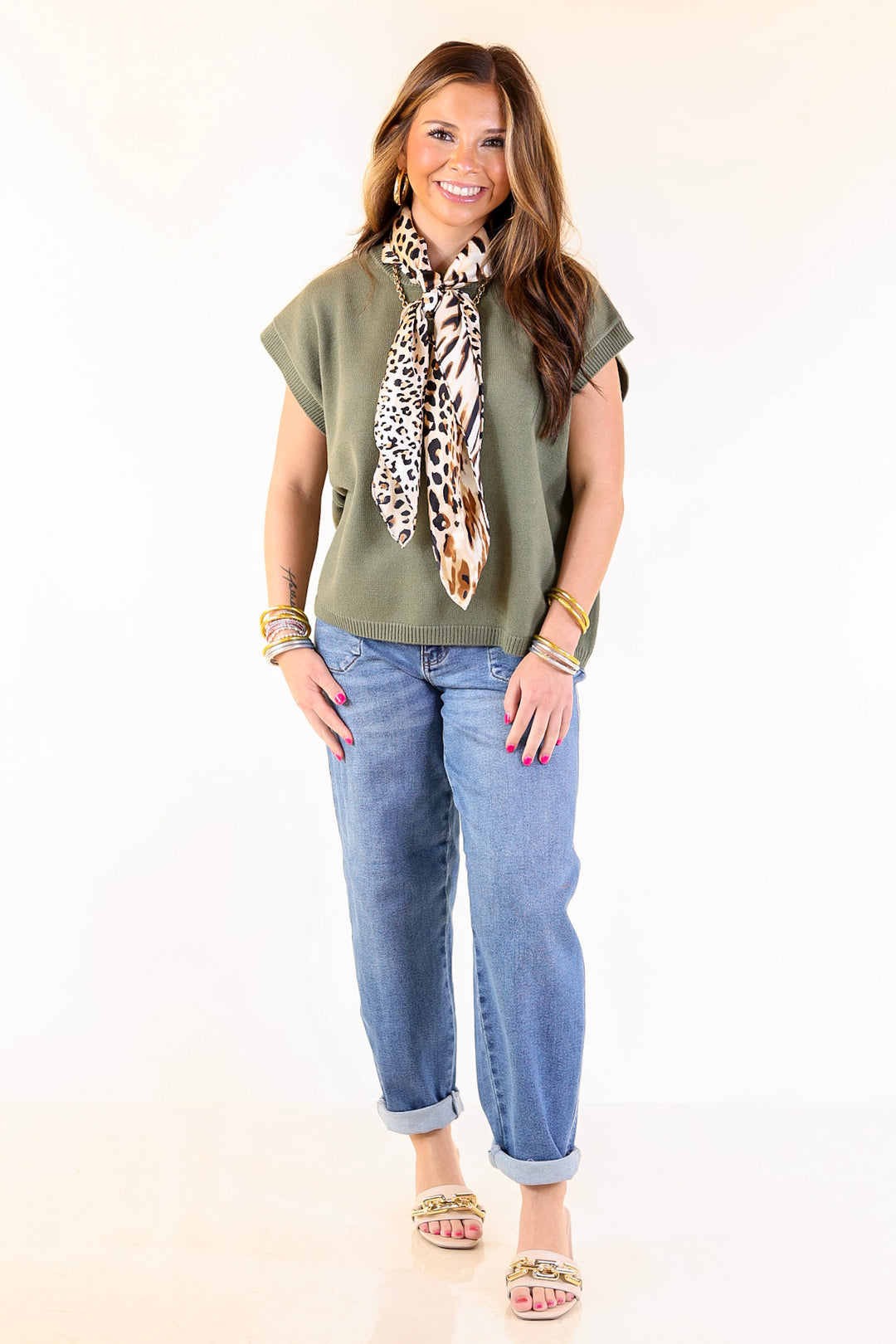 Effortlessly Yours Short Sleeve Crew Neck Sweater in Light Olive Green