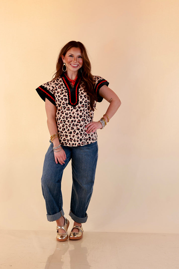 Simply Southern | Unapologetically Wild Leopard Print Contrast Trim with Velvet Details in Tan, Black and Red