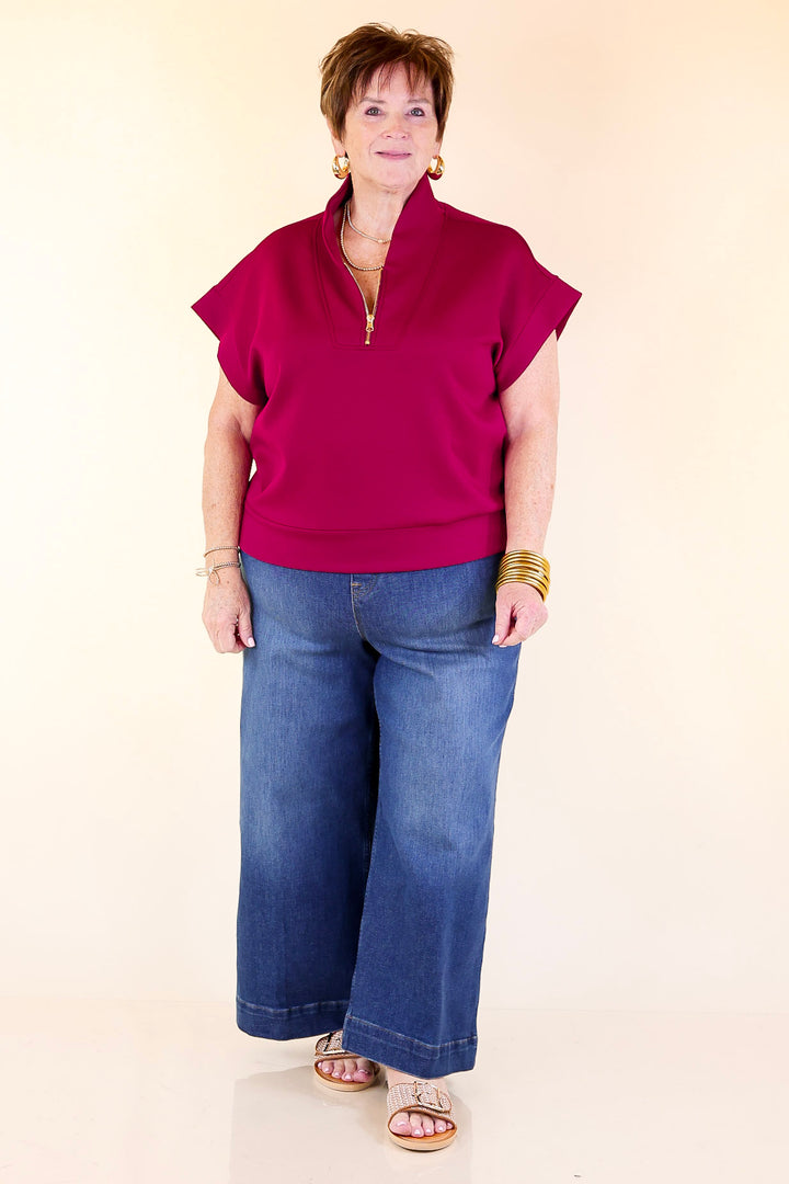 Top Priority Half Zip Collared Scuba Top in Maroon