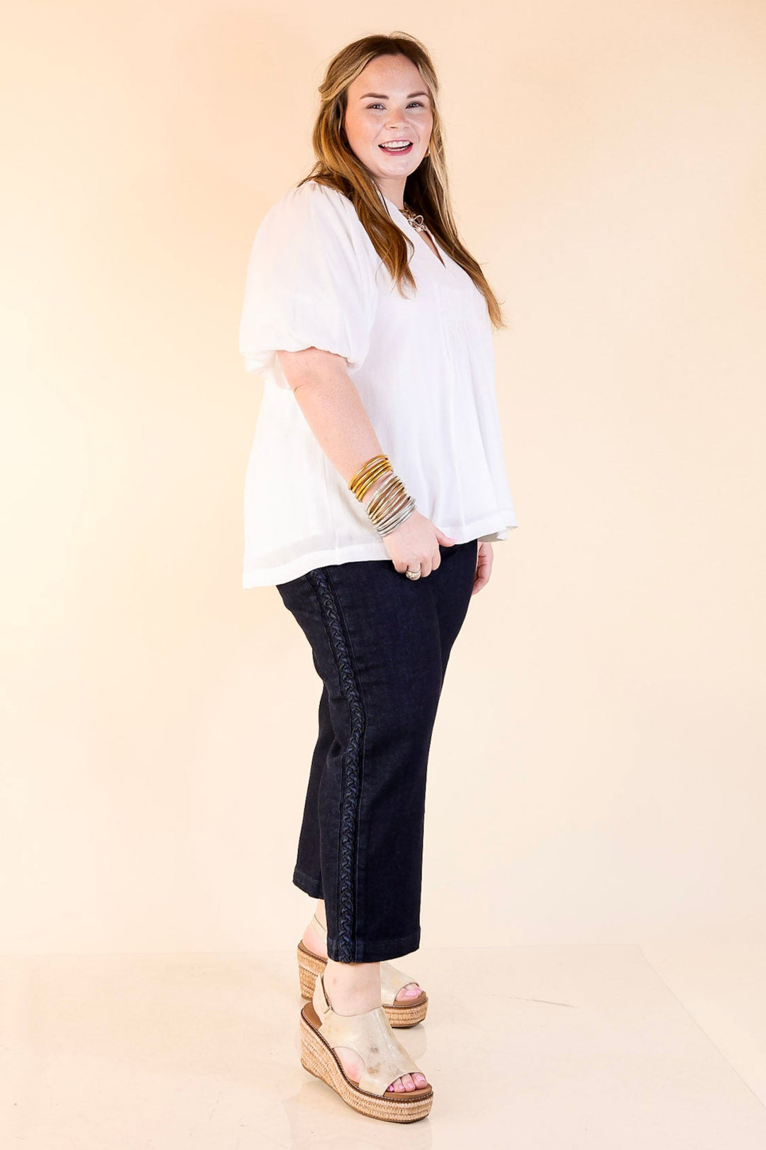 Crush on Classic Flowy Blouse with Smocked Yoke in White