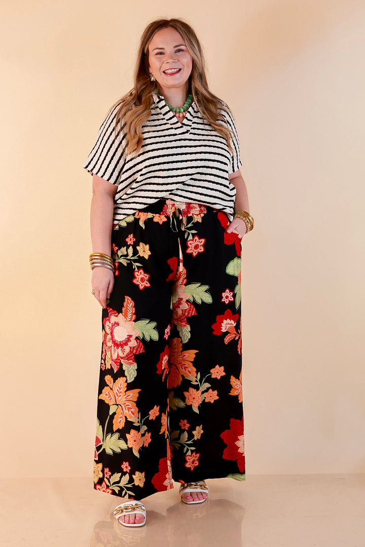 Fresh Picked Floral Print Wide Leg Pants in Black