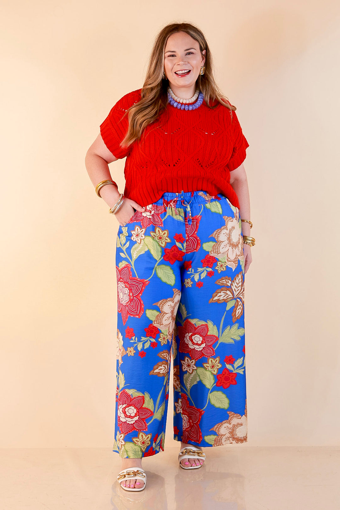 Fresh Picked Floral Print Wide Leg Pants in Blue