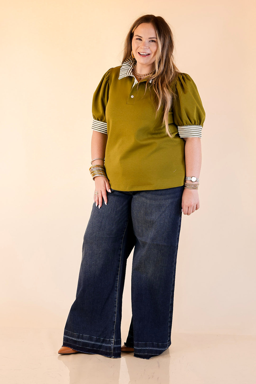 Judy Blue | Statement Maker Wide Leg Palazzo Jeans with Raw Hem and Front Patches in Dark Wash