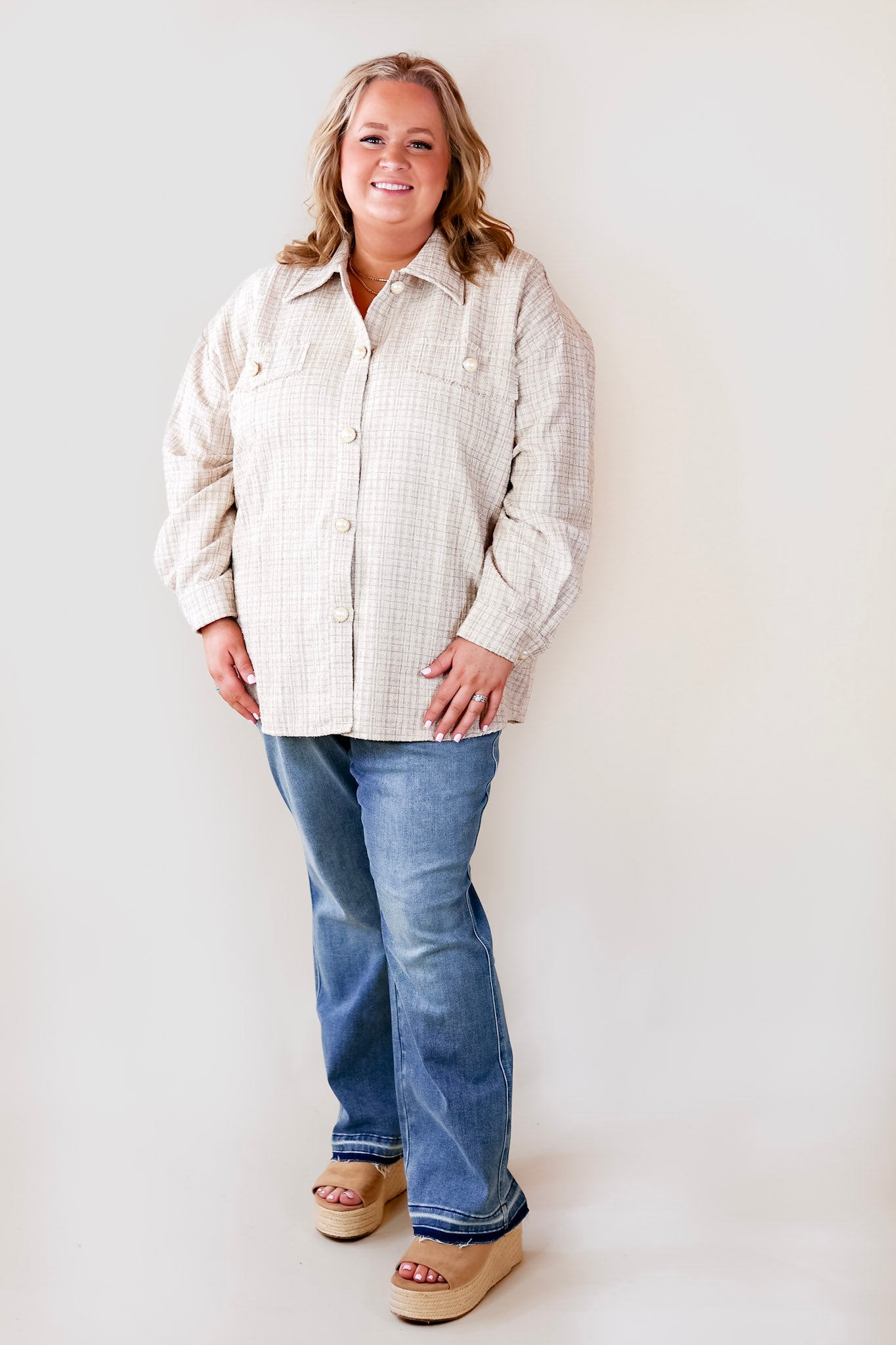 Captivating Cuteness Corduroy Button Up Shacket in Cream - Giddy Up Glamour Boutique