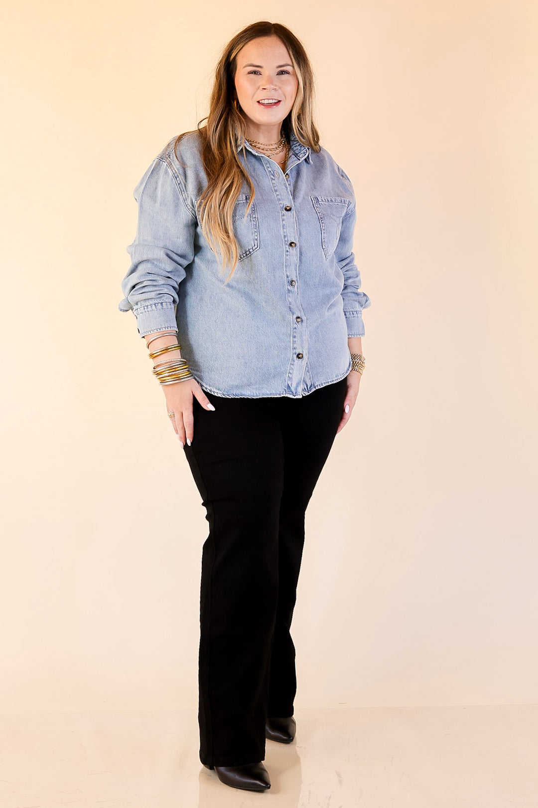 Judy Blue | True Essential Denim Button Up Shirt in Medium Wash
