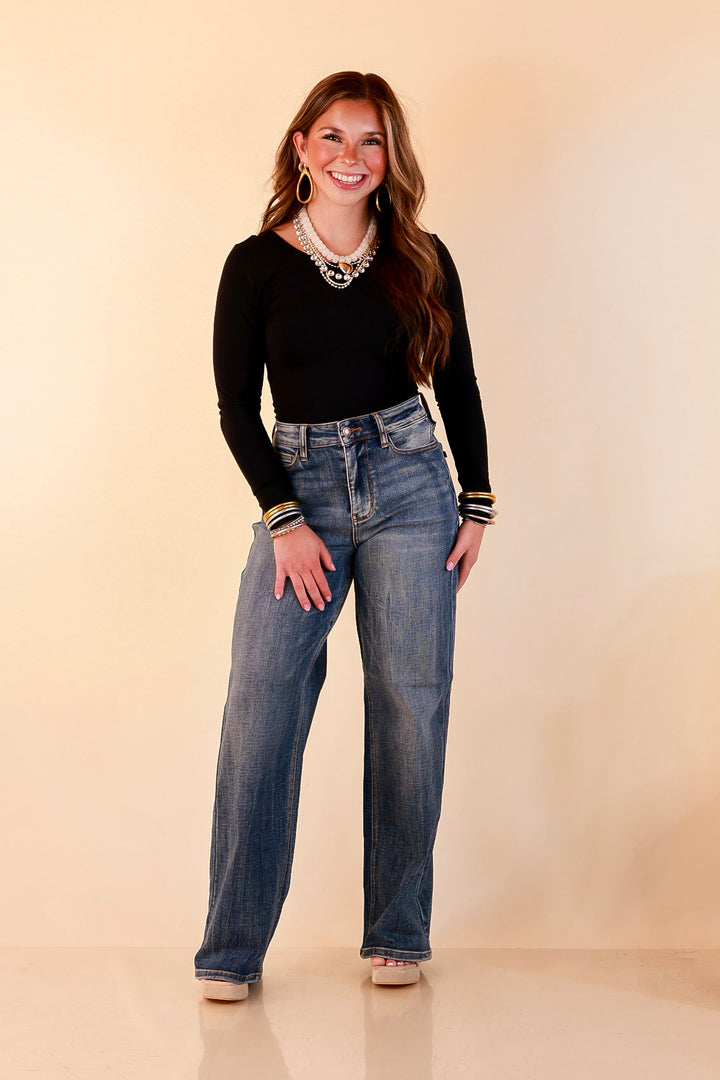 Judy Blue | Blue Jean State of Mind Baggy Vintage Wide Straight Leg Wilhelmina Jeans in Medium Vintage Wash