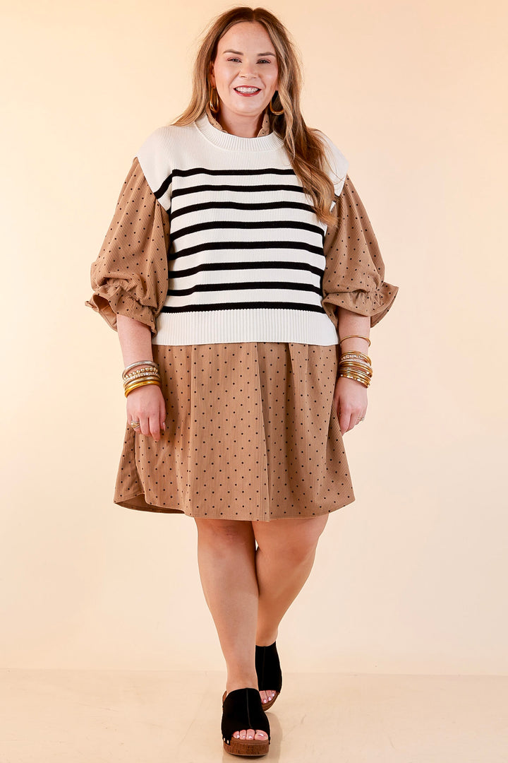 Stripe Things Up Drop Shoulder Knit Sweater in White with Black Stripes