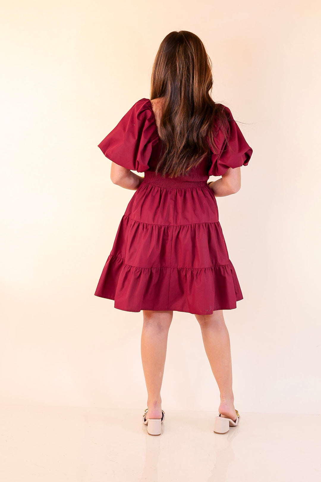 Trust Me Balloon Sleeve Dress in Maroon