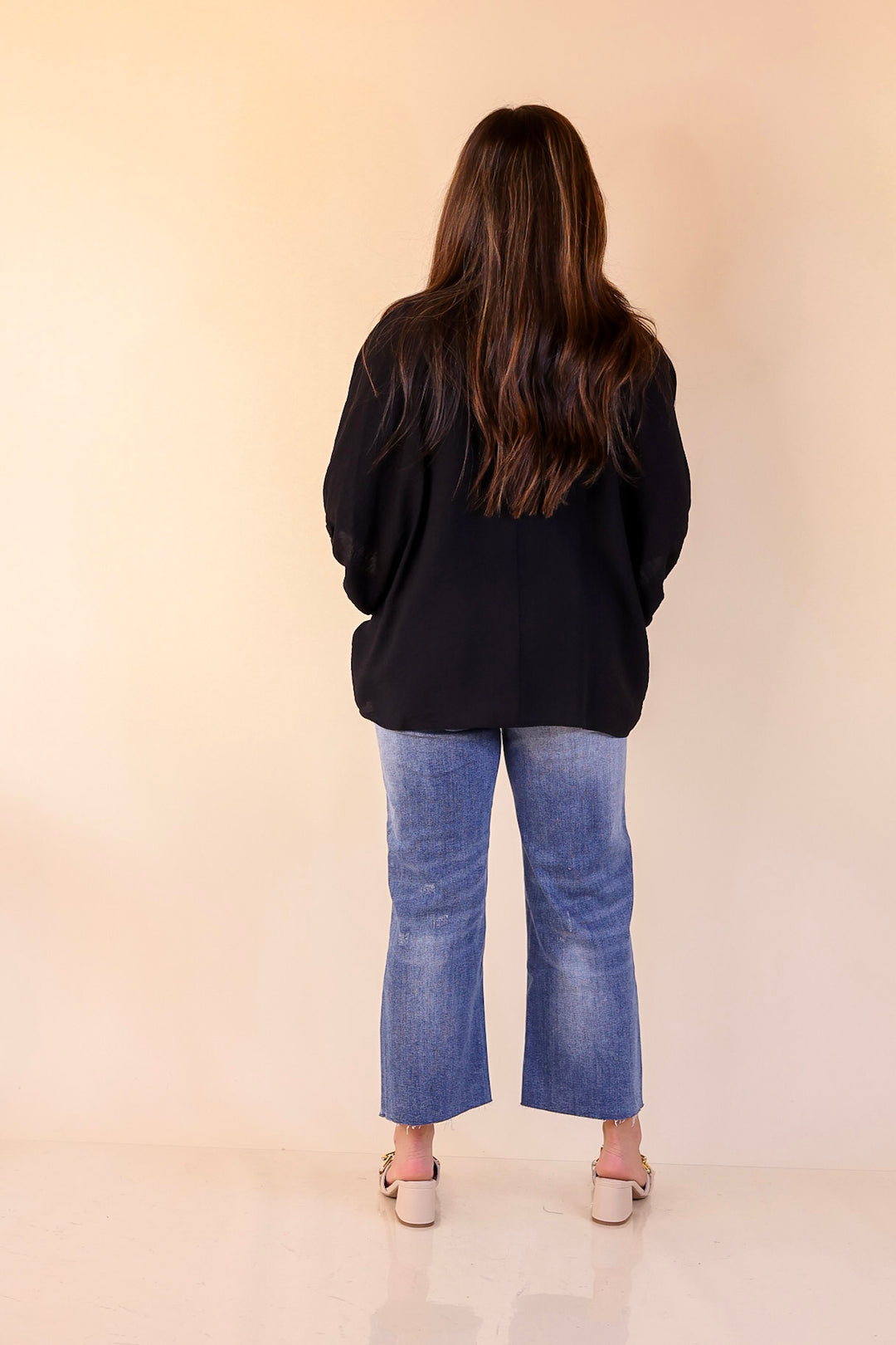 Naturally Stylish Leopard Print Trim Poncho Top in Black