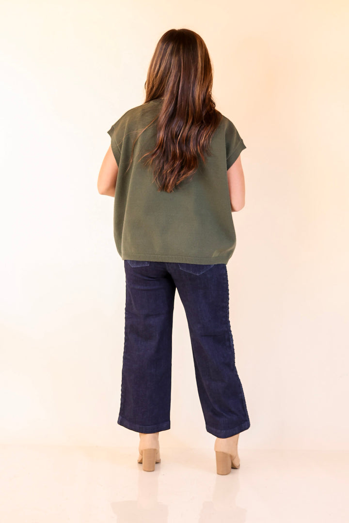 Effortlessly Yours Short Sleeve Crew Neck Sweater in Dark Olive Green