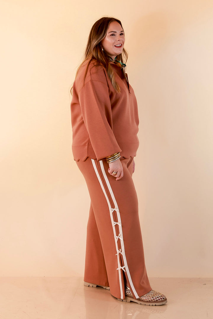 Simply Southern | Modern Staple Half Zip Pullover with Scalloped Edge in Mocha Brown