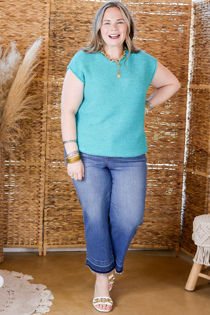 Forever Favorite Oversized Crew Neck Sweater Vest in Turquoise Blue