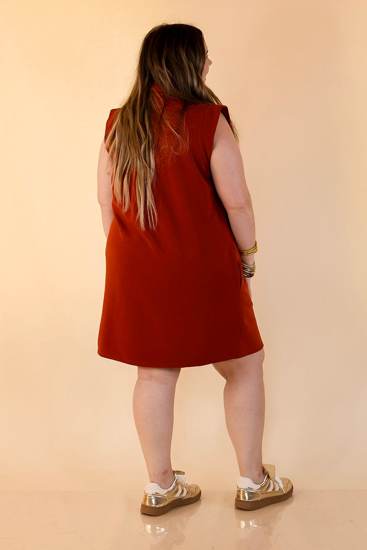 Polished Perfection Cap Sleeve Dress with Collar in Rust Orange
